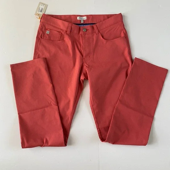 Peter Millar MenPerformance Pants 32x34 CRED‎ Coral Red Slim Fit NWT Golf